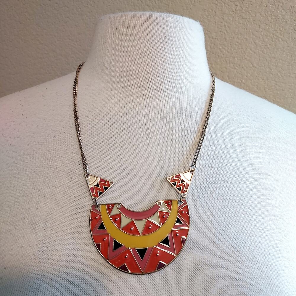 Large Orange Boho Pendant Necklace - Picture 2 of 5